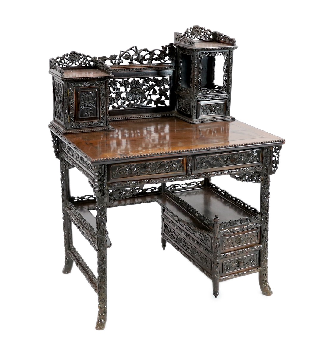 A late 19th century Chinese hongmu desk, width 95cm, depth 70cm, height 1268cm